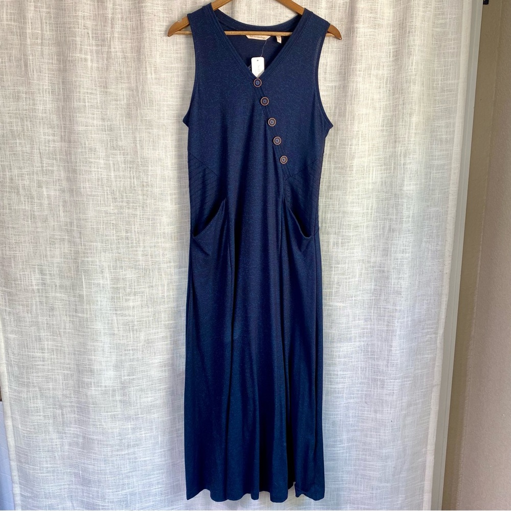 NEW Soft Surroundings Knit Jersey Button Maxi Dress Navy Blue Sz Medium